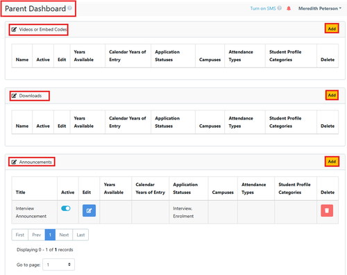 Parent Dashboard - mostly empty