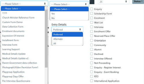 Reports - Custom Form some examples of selection criteria