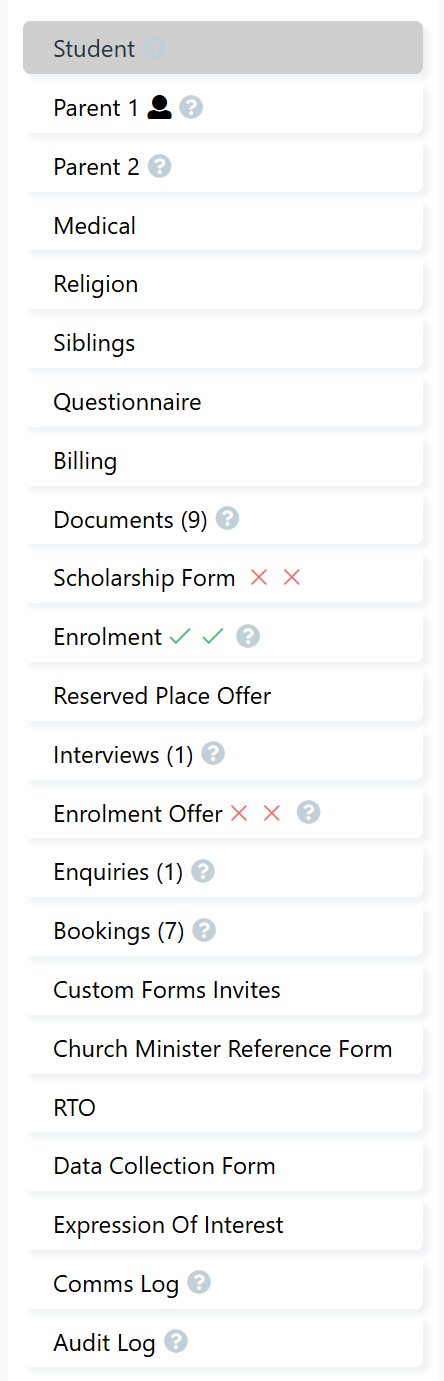 Student Detail standard view with custom forms