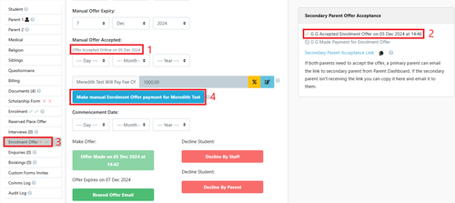 manual offer payment view of student profile