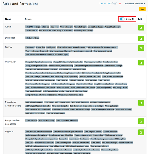 Add user permssion groups- view all permissions