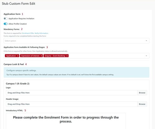 Application Custom Form Settings