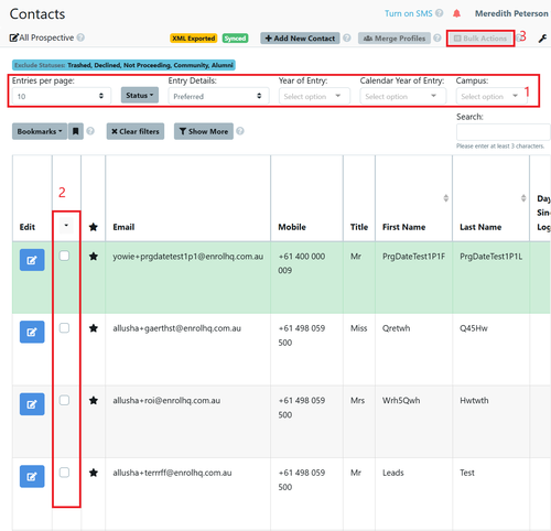 Bulk Action - screen showing how to make available