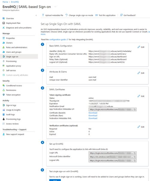 ENTRA SSO settings as at Nov 2024