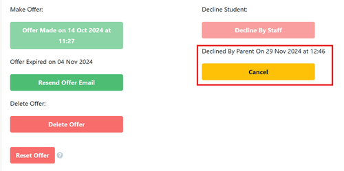 How to cancel a delinded offer by parent Nov 2024