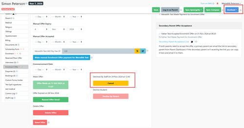 How to cancel a delinded offer by staff Nov 2024
