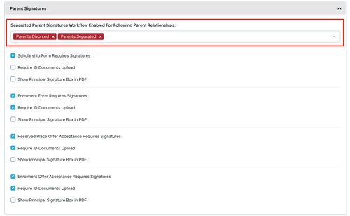 Parent signature settings