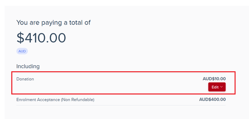 Payment Settings - split payment delete or adjust amount of donation Jan 2026
