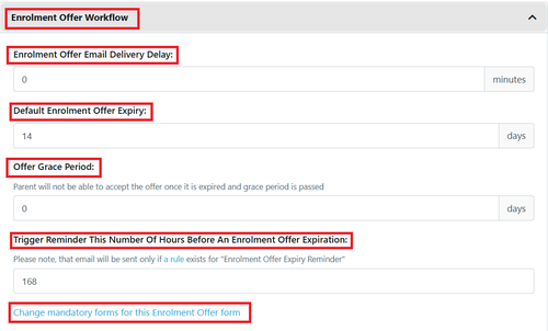 Settings - Enrolment Offer workflow 2024