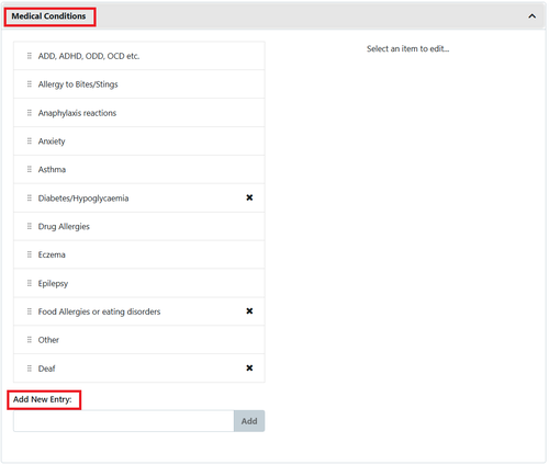 Settings - Medical Conditions 2024