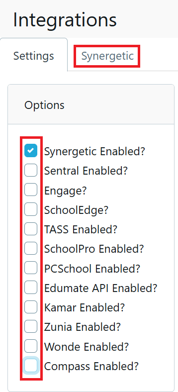 Settings Intergration SYNC Error location