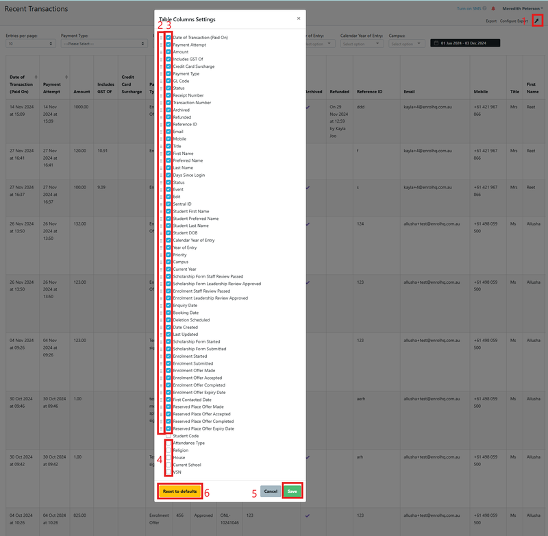 how to re-sort your columns Transaction Report