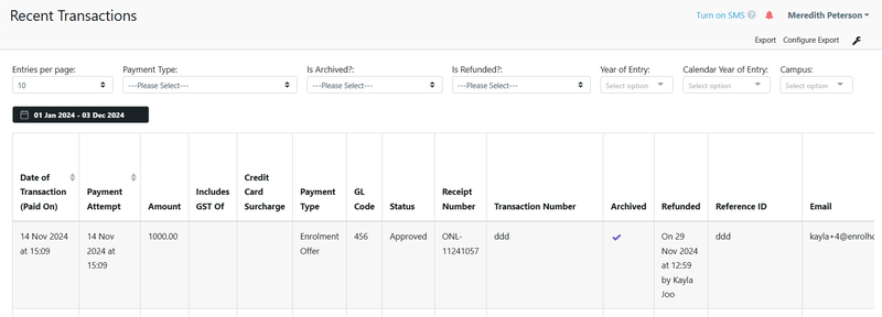 How to re-sort your columns Transaction Report - standard column view